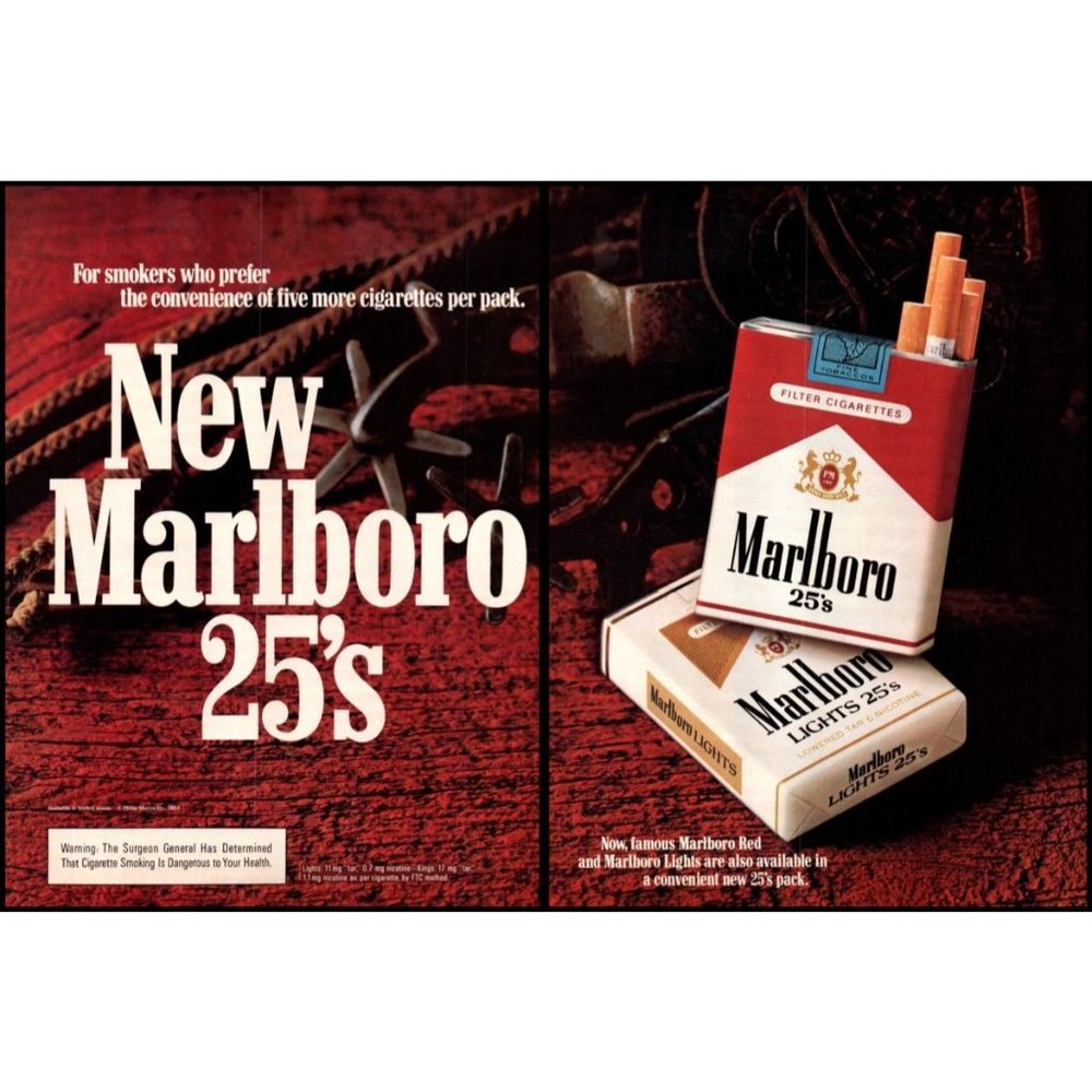 1984 Marlboro 25's Cigarettes 2 Page Vintage Print Ad Cowboy Spurs Rope Wall Art